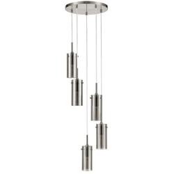 Effimero 5 Light Fixture Multi Pendant Lighting | Brushed Nickel Cluster Chandeliers for Dining Rooms, Polished Smoked Glass Shade LL-C45-SMK-1BN