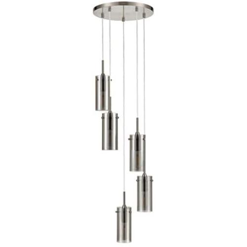 Effimero 5 Light Fixture Multi Pendant Lighting | Brushed Nickel Cluster Chandeliers for Dining Rooms, Polished Smoked Glass Shade LL-C45-SMK-1BN