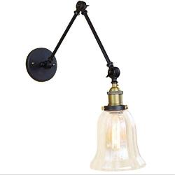 BAYCHEER Industrial Vintage Style Adjustable 2 Swing arms Wall Sconce Wall Light Lamp Fixtures with Bell Clear Glass Shade Bedroom Reading Room Restaurant LOFT in Black use E26 Bulb