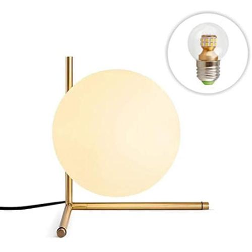 BOKT Mid Century Modern Brass Table Lamp Home Decor Glass Ball and ANG Metal Table Lamp Reading Lamp for Office, Bedroom, Living Room (A Style)