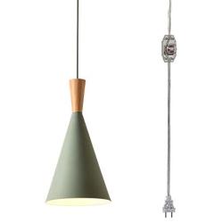 ANYE 15ft Transparent Plug-in UL On/Off Dimmer Switch Cord Green Shade Light Wooden Light Socket Cafe Lights Loft Style Simple Metal Ceiling Lamp for Dining Room Cafe Restaurant Bulbs Not Included