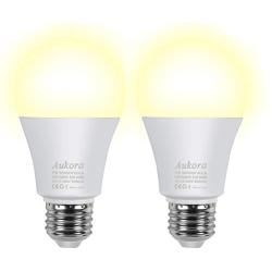 Motion Sensor Light Bulbs, Aukora 12W (100-Watt Equivalent) E26 Motion Activated Dusk to Dawn Security Light Bulb Outdoor/Indoor for Front Door Porch Garage Basement Hallway Closet(Warm White 2 Pack)