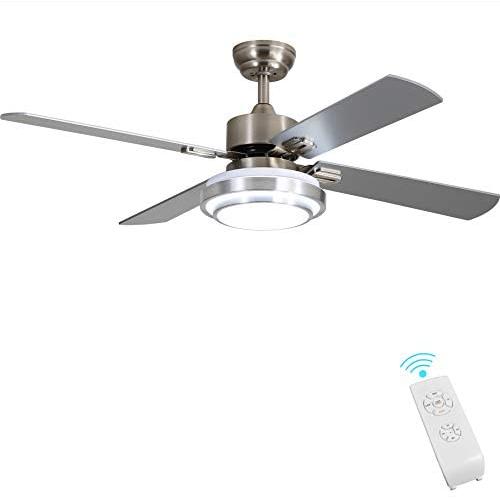 Indoor Ceiling Fan Light Fixtures - FINXIN Remote LED 52 Brushed Nickel Ceiling Fans For Bedroom,Living Room,Dining Room Including Motor,Remote Switch (4-Blades)
