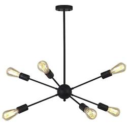 Chandeliers 6 Lights Modern Pendant Lighting Industrial Vintage Ceiling Light Fixture for Kitchen Dining Room Living Room (Black）