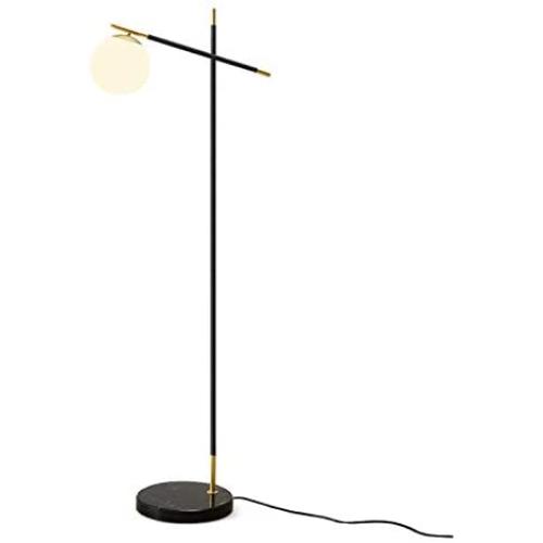 Reading and Floor Lamp Bedroom and Living Room LED Floor Lamp Reading Standing Light with Arc Hanging Shade Indoor, Tall Pole Lamp for Office White Spherical Acrylic Lampshade ，Black Modern Standing L
