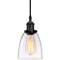 Kitchen Mini-Pendant Light Industrial Hanging Light Island Clear Glass Adjustable Nylon Core Ceramic Holder Lighting Fixture Indoor for Dining Room Entryway Loft (Bulb Not Included)