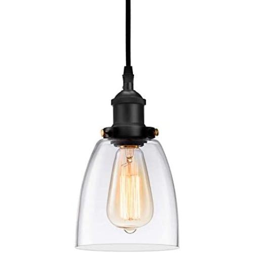 Kitchen Mini-Pendant Light Industrial Hanging Light Island Clear Glass Adjustable Nylon Core Ceramic Holder Lighting Fixture Indoor for Dining Room Entryway Loft (Bulb Not Included)