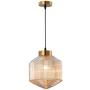 CraftThink Pendant Lighting Chandelier Fixture Nordic Drum Amber Ribbed Glass in Brass 1 Light Ceiling Suspension Lamp LED Hanging Lamp for Coffee Dining Living Room Bedroom Restaurant Hotel-Amber