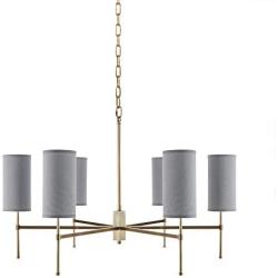 Hampton Hill MPS150-0064 Conrad 6 Modern Chandeliers-Metal, Fabric Shade Pendant Ligthing Lamp Ceiling Dining Room Lighting Fixture Hanging, See Below, Grey/Gold