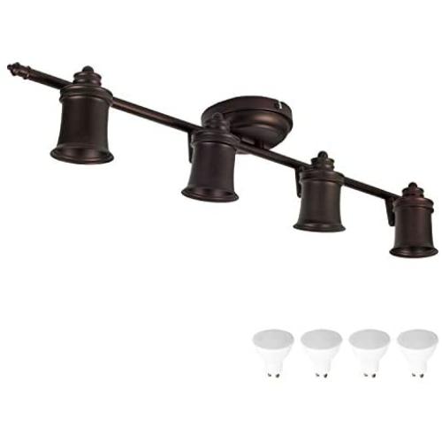 4 Light Track Lighting Wall and Ceiling Mount Fixture Kitchen and Dining Room, Oil Rubbed Bronze + Bulbs