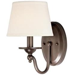 Westinghouse Lighting 6945100 One-Light Interior Wall Fixture, Saddle Bronze Finish with Cream Fabric Shade