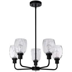 XiNBEi Lighting Chandeliers, Black Chandelier 5 Light, Pendant Lighting with Glass for Living & Dining Room XB-C1210-5-MBK