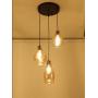 Vintage 3 Lights Kitchen Chandelier, Island Cognac Glass Cluster Pendant Chandelier Ceiling Hanging Linear Light Fixtures with Black Plate for Dining Room Bar Shop