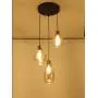 Vintage 3 Lights Kitchen Chandelier, Island Cognac Glass Cluster Pendant Chandelier Ceiling Hanging Linear Light Fixtures with Black Plate for Dining Room Bar Shop