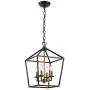 Farmhouse Lantern Chandelier ,4-Light Metal Adjustable Height Industrial Square Pendant Light,for Living Room,Kitchen Lsland,Hallway Foyer Hanging Lighting(Black+Gold)