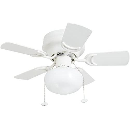 Prominence Home 41530-01 Hero 28'' Hugger Small Ceiling Fan, LED Schoolhouse Globe, Glossy White