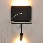 Modern LED Wall Mount Sconce with USB Charging Port, 2 Light Sources Fixture Bedroom Shelf Lighting, Nordic Flexible Rotatable Elbow Reading Black Wall Lamps for Bedside(Wireless, Mounted on Wall)