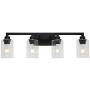 VINLUZ Industrial Black Vanity Light 4 Lights with Clear Glass Shade Farmhouse Bathroom Light Fixtures Metal Wall Lighting Sconces for Hallway Bedroom Living Room VINLUZ Industrial Black Vanity Light 4 Lights with Clear Glass Shade Farmhouse Bathroom Light Fixtures Metal Wall Lighting Sconces for Hallway Bedroom Living Room