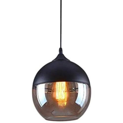 NAANN Glass Globe Pendant Light Fixtures, Black Modern Pendant Lamp, Industrial Vintage Amber Ball Shade Indoor Hanging Lighting for Farmhouse Kitchen Island Living Room E26 Base