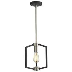 Zeyu Kitchen Pendant Light, 1-Light Industrial Hanging Light Fixture for Dining Room, Black and Satin Nickel Finish, ZJF14 M1L SN+BK