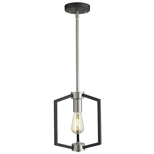 Zeyu Kitchen Pendant Light, 1-Light Industrial Hanging Light Fixture for Dining Room, Black and Satin Nickel Finish, ZJF14 M1L SN+BK