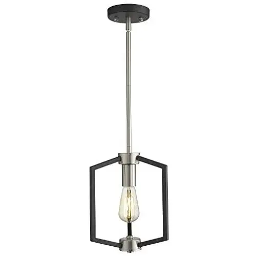 Zeyu Kitchen Pendant Light, 1-Light Industrial Hanging Light Fixture for Dining Room, Black and Satin Nickel Finish, ZJF14 M1L SN+BK