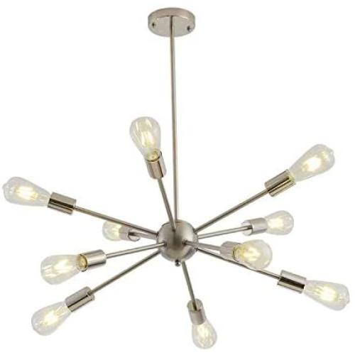 Sputnik Chandeliers Modern Vintage Pendant Lighting Industrial Ceiling Hanging Light 10 Lights, Nickel