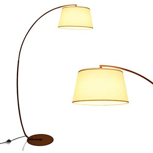Tangkula Arc Floor Lamp, Arched Floor Lamp with Hanging Fabric Lampshade & Sturdy Base for Reading, Modern Design Tall Standing Hanging Light for Home Living Room Study Bedroom Office (Copper)