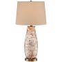 Kylie Cottage Table Lamp Mother of Pearl Tile Vase Beige Drum Shade for Living Room Family Bedroom Bedside Nightstand - Regency Hill