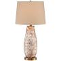 Kylie Cottage Table Lamp Mother of Pearl Tile Vase Beige Drum Shade for Living Room Family Bedroom Bedside Nightstand - Regency Hill