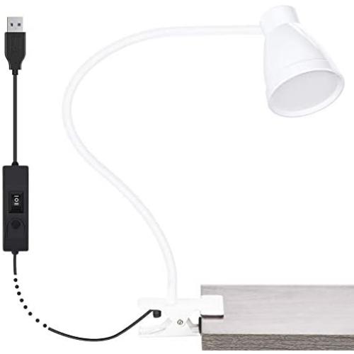 Clip on Reading Light Adjustable Clamp Desk Lamp LED USB Book Clip Light with 3 Color Modes, Mini Table Lamp 360 ° Gooseneck Flexible Eye-Care Clamp Light for Bed Reading, Studying,White