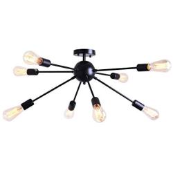 PUMING Sputnik Chandeliers 8 Lights Industrial Ceiling Light Fixture Flush Mount Ceiling Lamps for Kitchen Bedroom Dining Room Hallway, Black