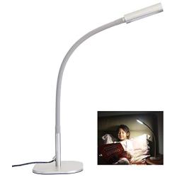 acegoo Gooseneck LED Desk Lamp, Dimmable Minimalist Table Light for Bedside Reading, Studying, Computer and Hobbies, Flexible Arm Rotary Lens & Lampshade Touch Control, Modern Metallic Gray