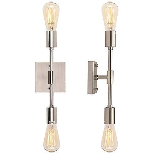 2 Pack Burshed Nickel Industrial Metal Wall Mount Lamp, Mirror Front Wall Decor Light Fixture Modern Minimalist Style for Kitchen Bedroom Mirror Cabinet Dressing Table