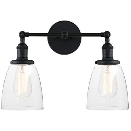 Pathson 2-Light Wall Sconce, Industrial Bathroom Wall Light Fixtures Vintage Wall Lamp Lighting for Living Room Bedroom Matte Black Pathson 2-Light Wall Sconce, Industrial Bathroom Wall Light Fixtures Vintage Wall Lamp Lighting for Living Room Bedroom Matte Black