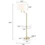 Light Society Lisona Tray Table Floor Lamp, Glass Shelf, Linen Shade with Brass Finish, Mid Century Modern Floor Lamp, Brass/White