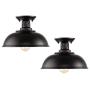 HMVPL Industrial Close to Ceiling Lamp, Metal Black Semi Flush Mounted Pendant Lighting Fixture Farmhouse Edison Light for Kitchen Island Dining Room Foyer Hallway Entryway (Set of 2)