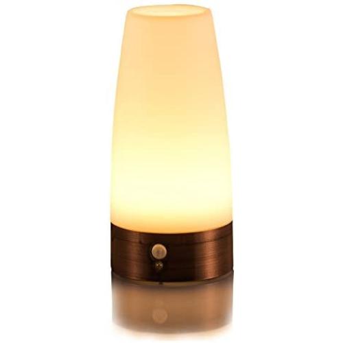 ZEEFO Retro LED Night Light Wireless PIR Motion Sensor Light,Activated Step lighting Lamps,Indoor/Outdoor Battery-Operated Light-Sensitive Portable Moving Table Lamp for Kids Room,Hallway(Round Shape)
