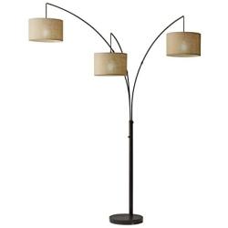 Adesso 4238-26 Trinity Arc Floor Lamp Antique Bronze FinisH, Beige Burlap Lamp. Home Decor Lamps and Light Fixtures, 82'',3 Arm