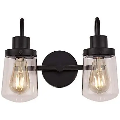 YAOHONG 2-Light Bathroom Vanity Light Fixtures, Vintage Indoor Wall lamp in Black with Clear Glass Shades, Industrial Wall Mount Light Sconces for Hallway Kitchen Living Room