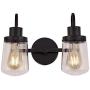 YAOHONG 2-Light Bathroom Vanity Light Fixtures, Vintage Indoor Wall lamp in Black with Clear Glass Shades, Industrial Wall Mount Light Sconces for Hallway Kitchen Living Room