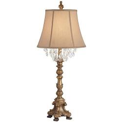 Duval Cottage Table Lamp Crystal Gold Candlestick Beige Bell Shade for Living Room Family Bedroom Bedside Nightstand - Barnes and Ivy