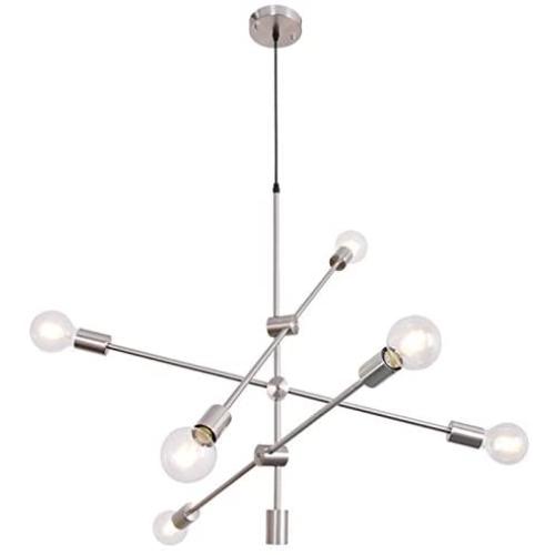 BOWRAIN 6 Lights Brushed Nickel Chandelier Light Fixture Contemporary Sputnik Pendant Light Modern Flush Mount Hanging Lamp for Dining Kitchen Island Bedroom Lighting