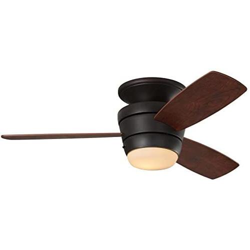 Mazon 44-in Oil-Rubbed bronze Integrated LED Indoor Flush Mount Ceiling Fan with Light Kit and Remote (3-Blade)