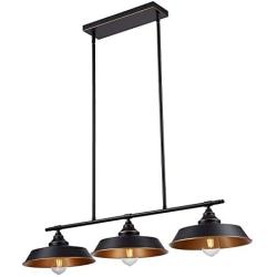 Farmhouse Lighting Iron 3-Lights E26 Base Indoor Island Pendant Light Industrial Light Fixture, Perfect for Kitchen Island Dining Room Bedroom Cafe Bar Pool Table Matte Black