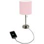 Limelights LT2024-LPK Stick Lamp with Charging Outlet and Fabric Shade, Light Pink