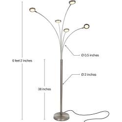 Brightech Orion 5 - Super Bright, Modern LED Arc Lamp - 5 Adjustable Arms & Light Heads Arch Over The Couch - Standing Tree Lamp for Living Rooms - Hanging Lighting - Satin Nickel (Silver)