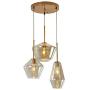 3-Light Vintage Kitchen Island Cognac Glass Chandelier Pendant Lighting Fixture , Antique Gold Finish Flush Mount Ceiling Lights for Island,Dining Room, Cafe, Bar