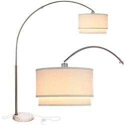 Brightech Mason - Arc Floor Lamp with Unique Hanging Drum Shade for Living Room Matches Your Decor - Arching Over The Couch from Behind, This Standing Pole Light Gets Compliments - Nickel