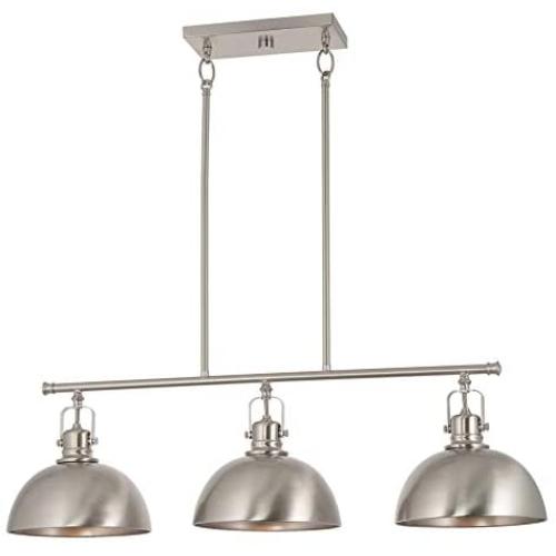 Kira Home Belle 34'' 3-Light Modern Industrial Kitchen Island Light, Dome Shades + Swivel Joints, Brushed Nickel Finish